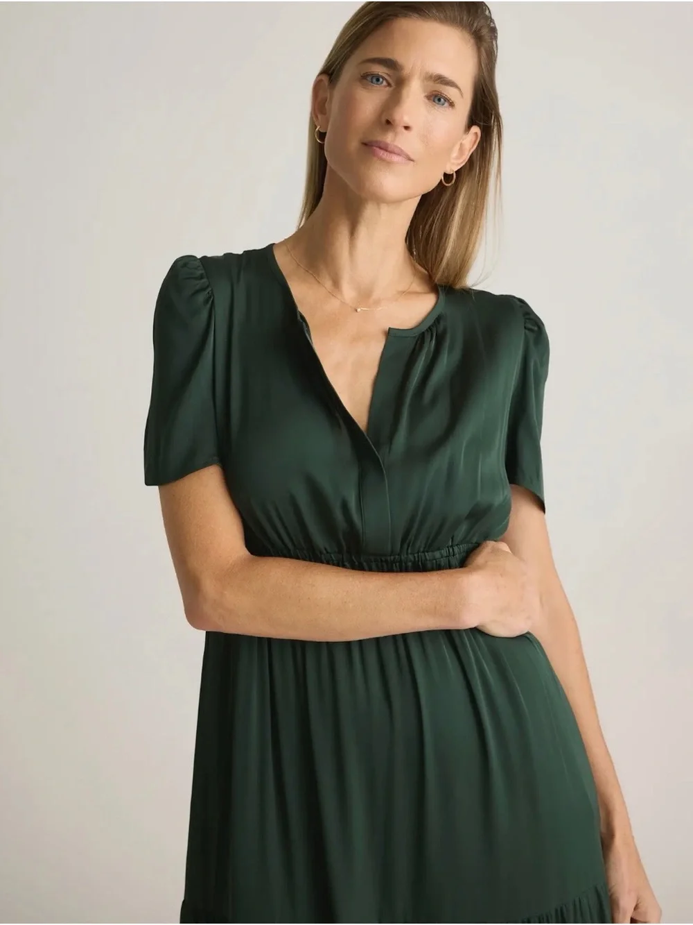NWOT Quince Forest Green Tiered Silk Maxi Dress Medium - Picture 2 of 5